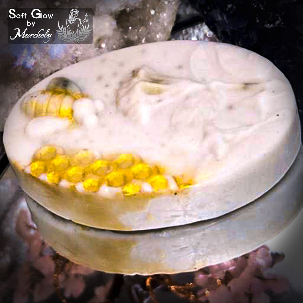 Oval soap, honeycomb design. made with goat's milk, honey and essential oil of Lavender